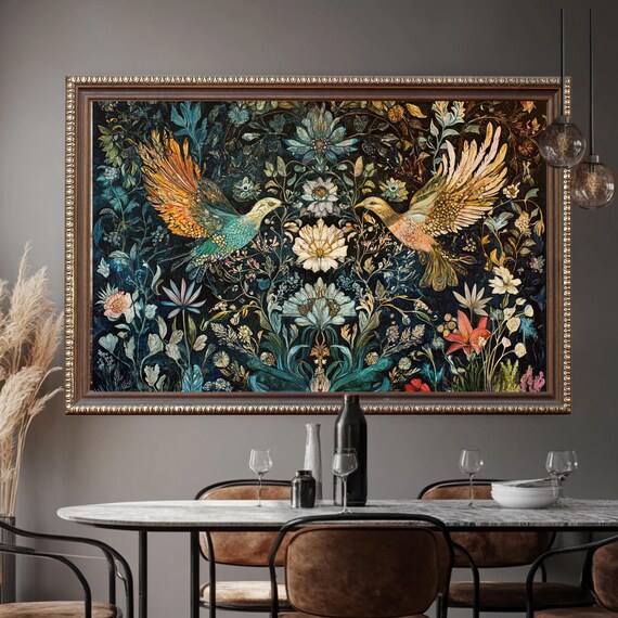 William Morris Inspired Vintage Botanical Birds Wall Art Floral Print Nature Decor Gift For Lover