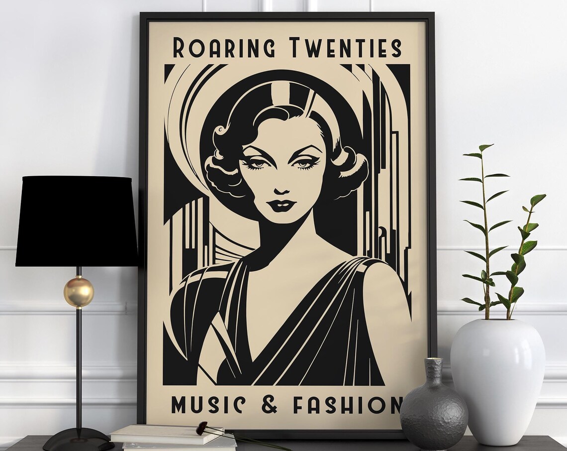 Roaring Twenties 1920s Flapper Woman Music Fashion Deco Poster