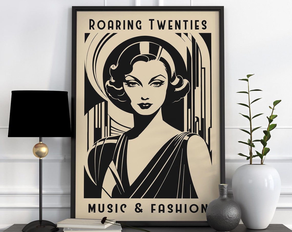 Roaring Twenties French Music Fashion Poster Vintage Art Deco Exhibitionwall Art 1920s Fashion Poster Airbnb Wall Decor