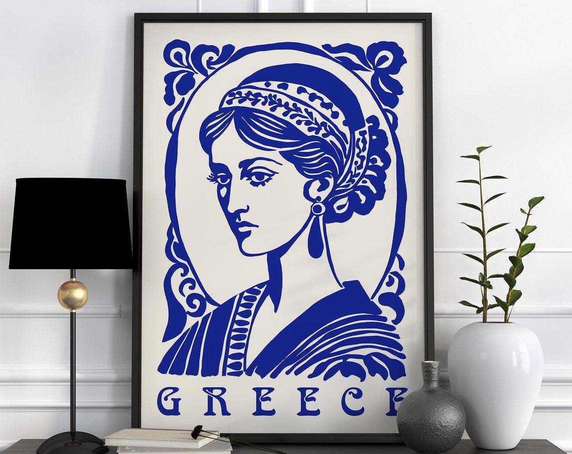 Greece Blue Classical Woman Profile Mythology Portrait Poster