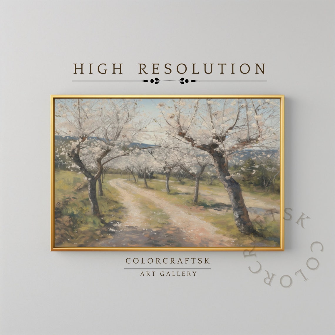 Cherry Blossom Trees Country Path Vintage Spring Painting Wall Poster