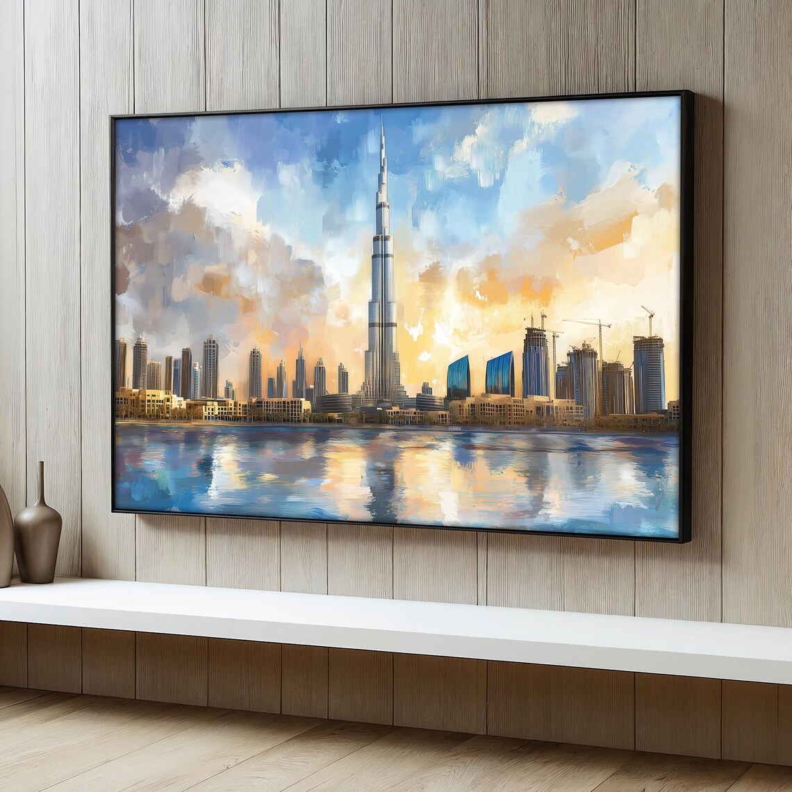 Dubai Skyline Painting, Modern Cityscape Travel Poster