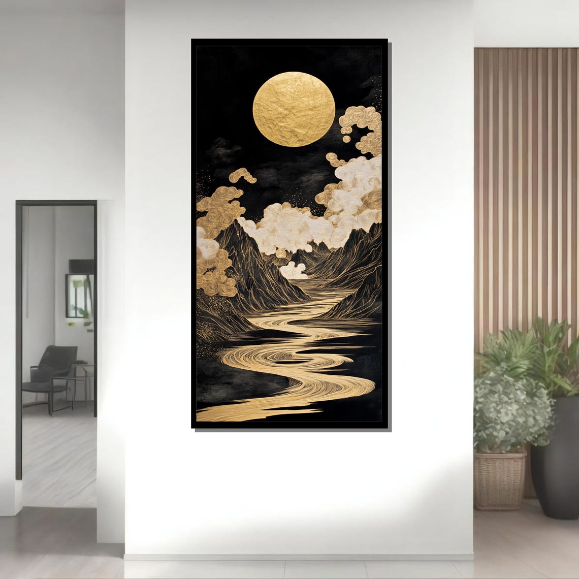 Golden Moon And River, Japanese Minimalist Art Print - Image 2