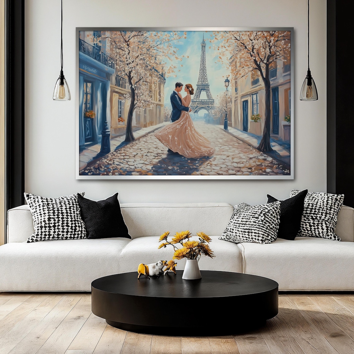 Romantic Paris Painting, Eiffel Tower Love Scene - Image 2