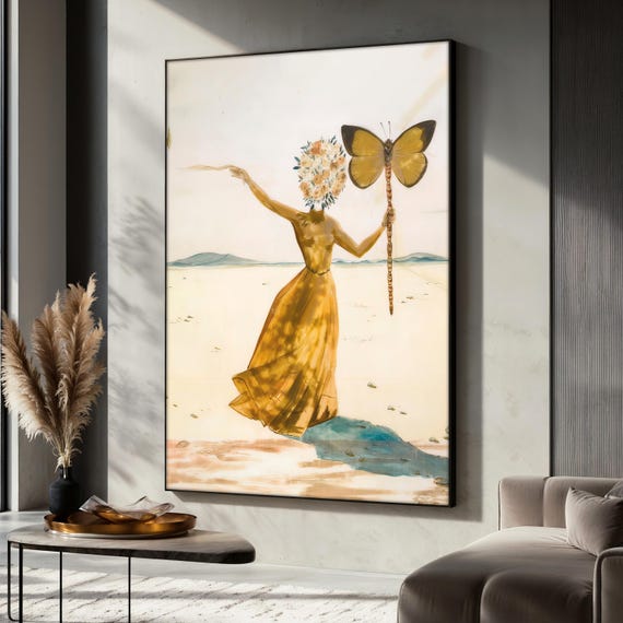 Salvador Dali Surreal Woman With Butterfly, Art Print
