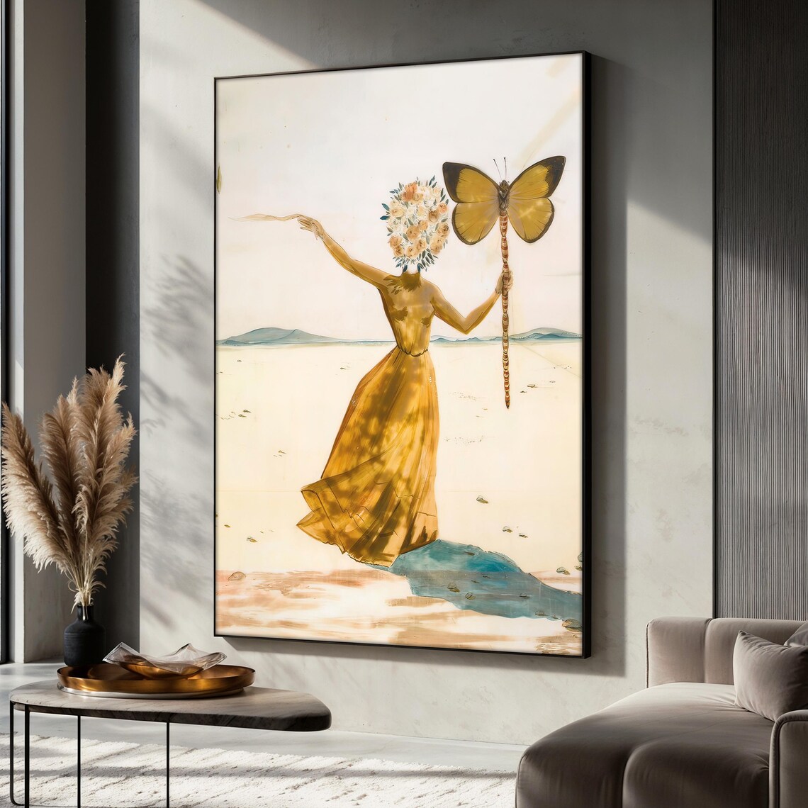 Salvador Dali Surreal Woman With Butterfly, Art Print