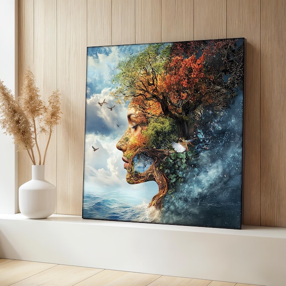 Nature Woman Painting, Surreal Mystical Portrait