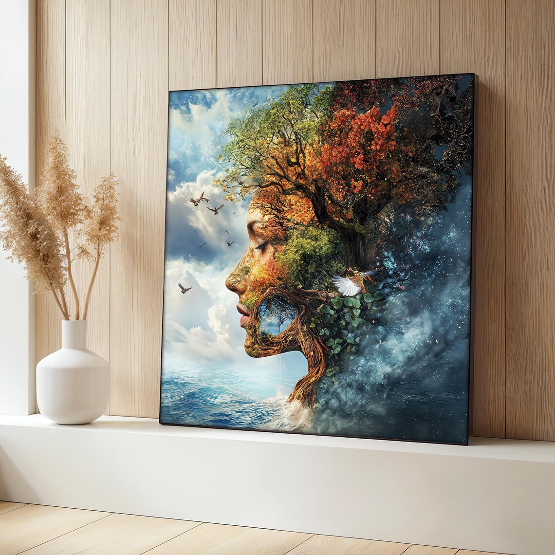 Nature Woman Painting, Surreal Mystical Portrait
