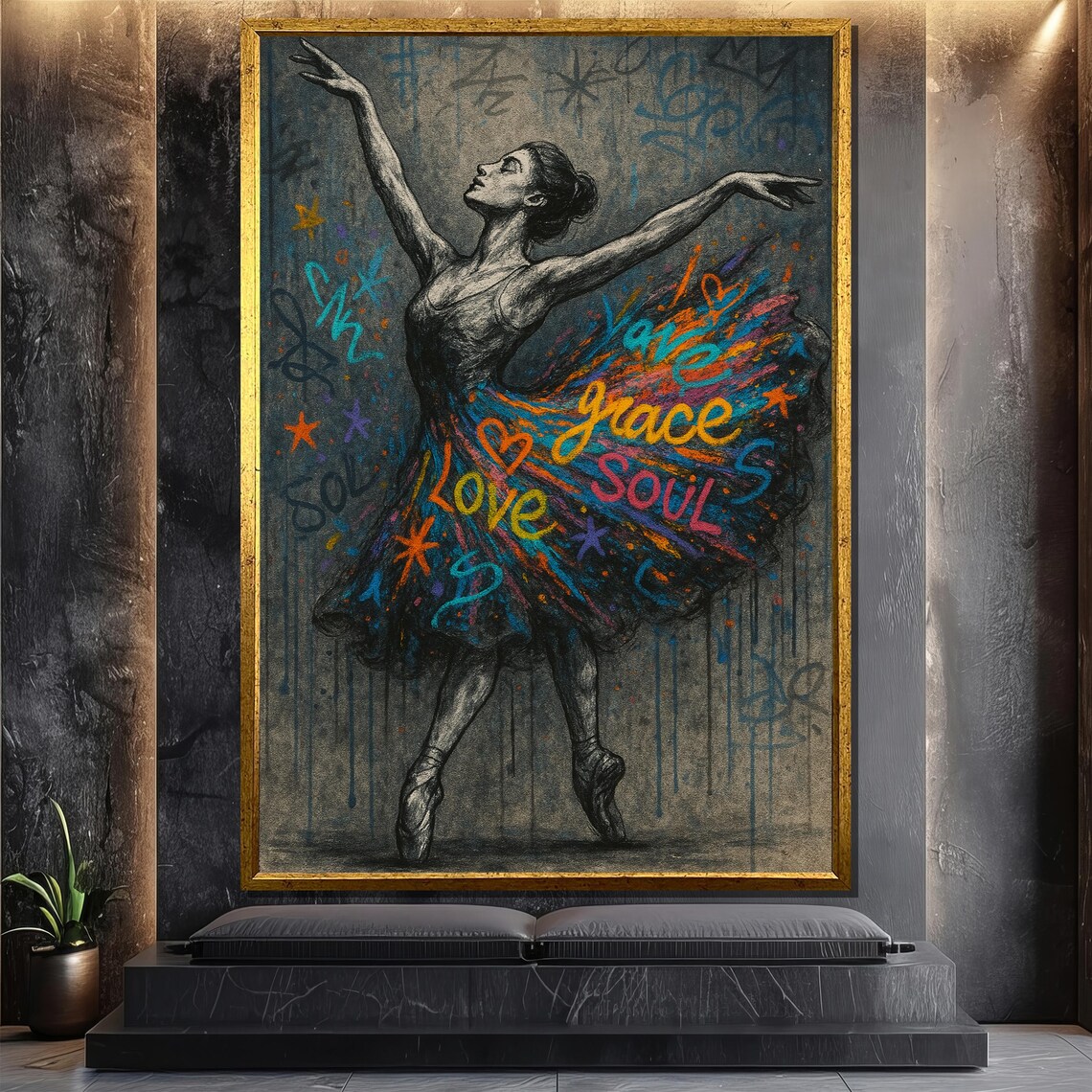 Graceful Ballerina Graffiti Painting, Ballet Gift