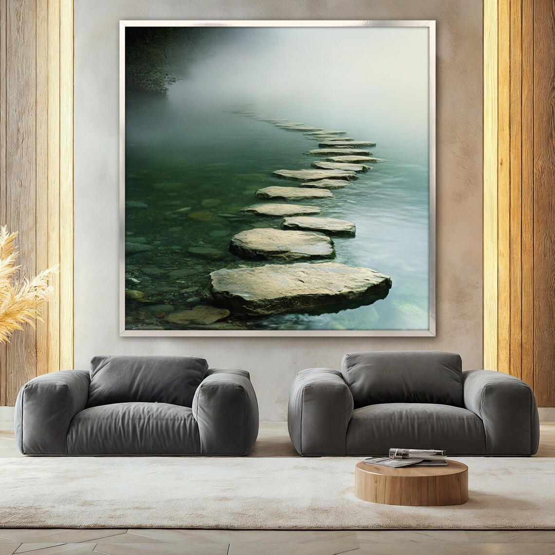 Stone Pathway Painting, Misty Zen Landscape Poster - Image 2