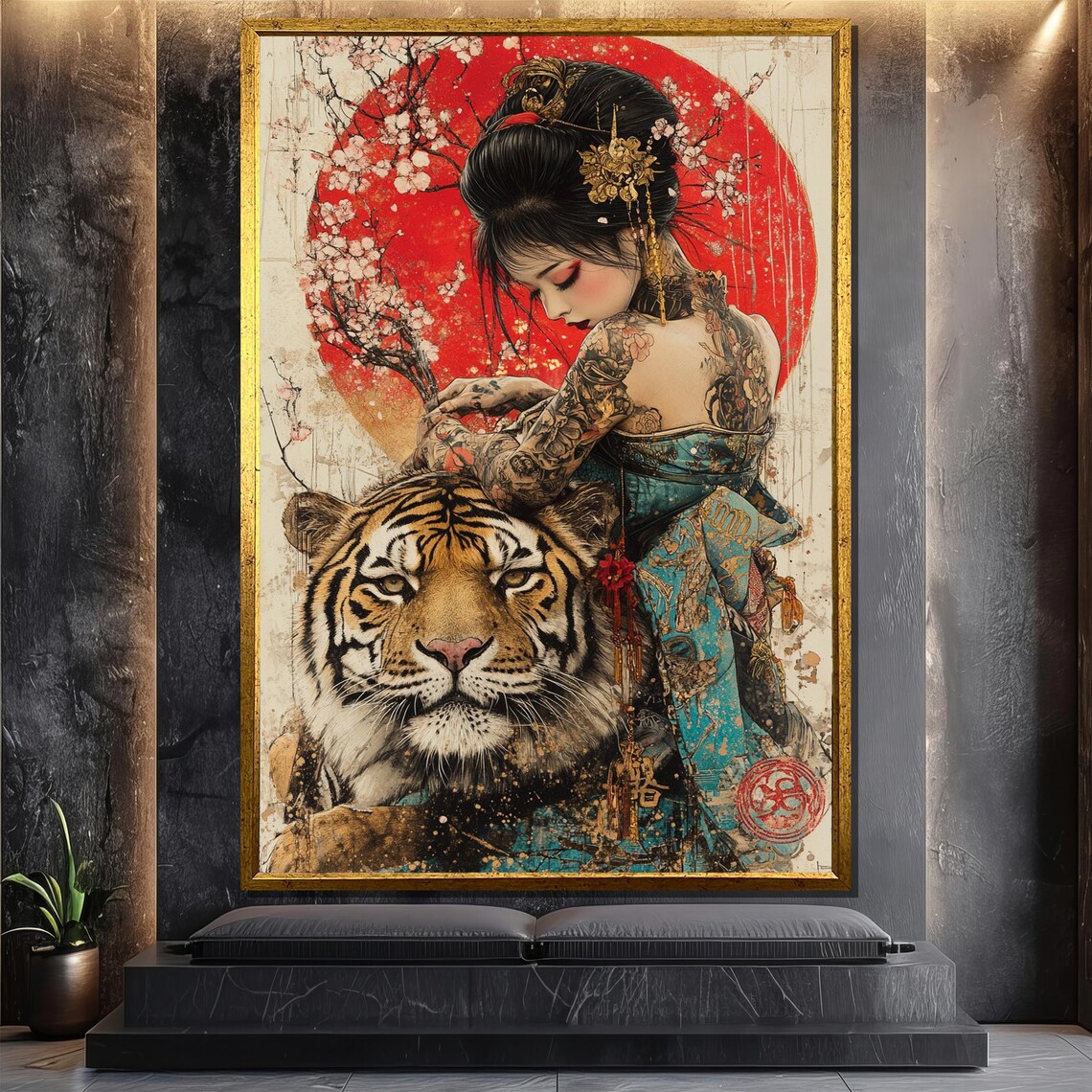 Tattooed Japanese Woman And Tiger, Asian Power And Beauty