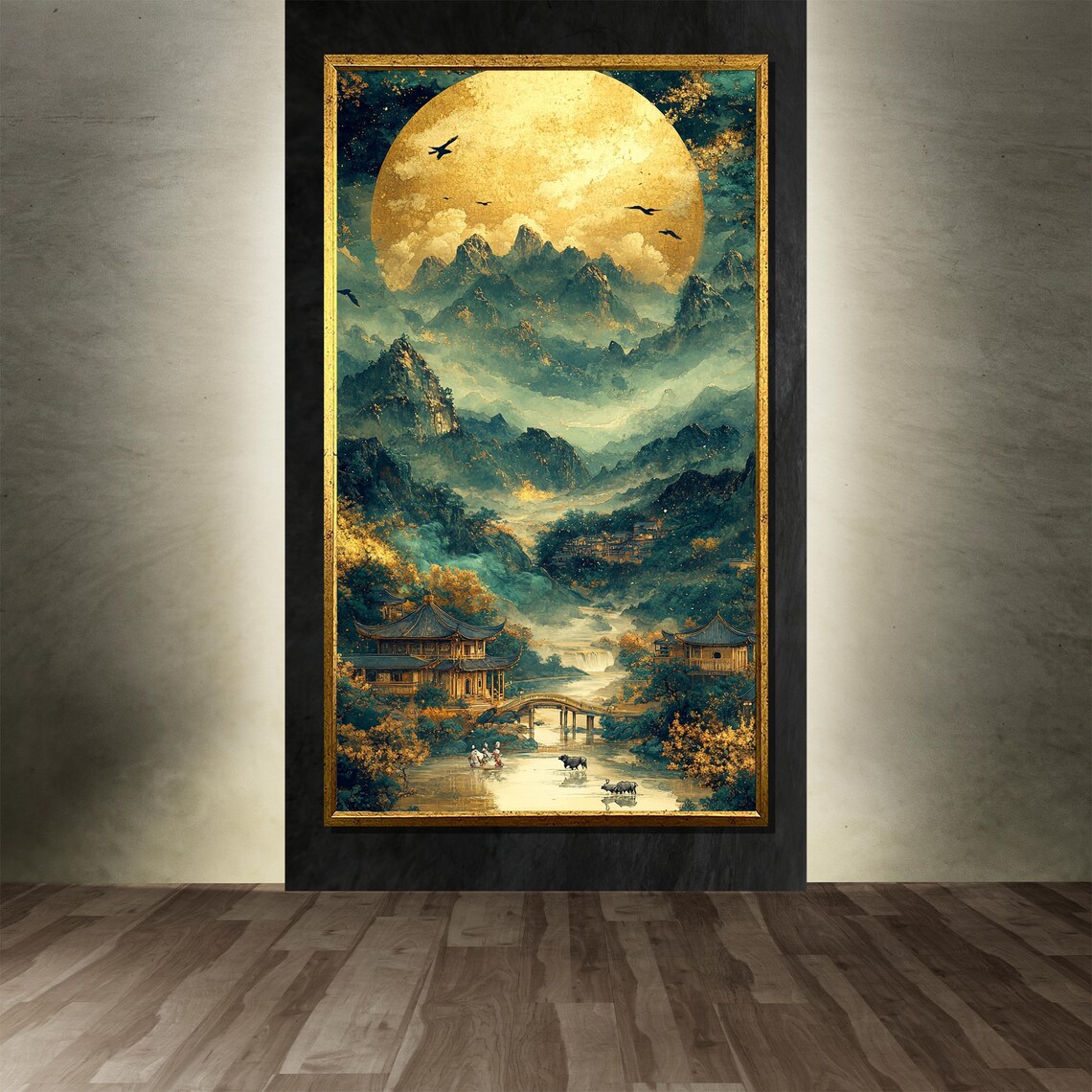 Japanese Full Moon Painting, Traditional Landscape - Image 3