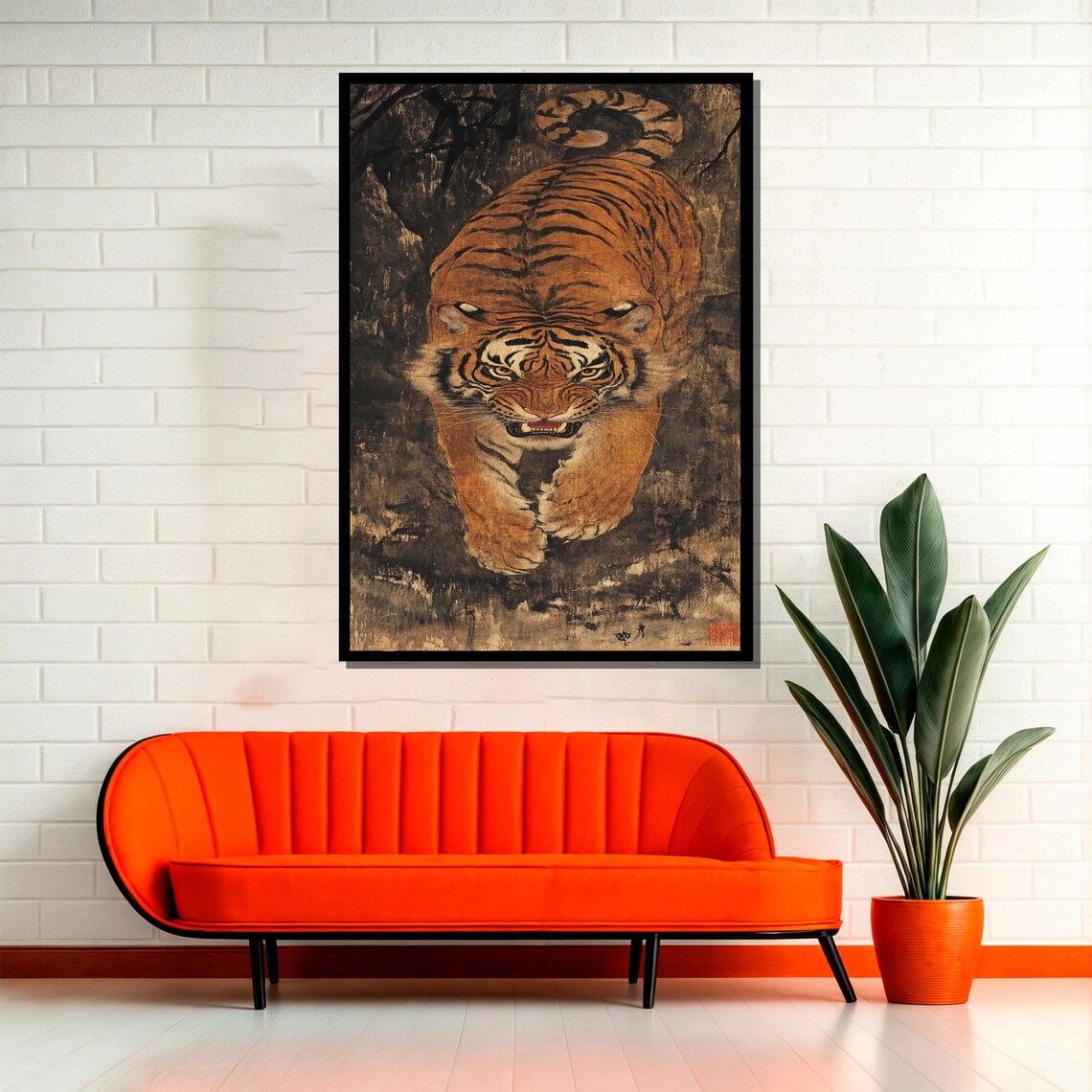 Traditional Japanese Tiger Painting, Vintage Jungle Decor - Image 2