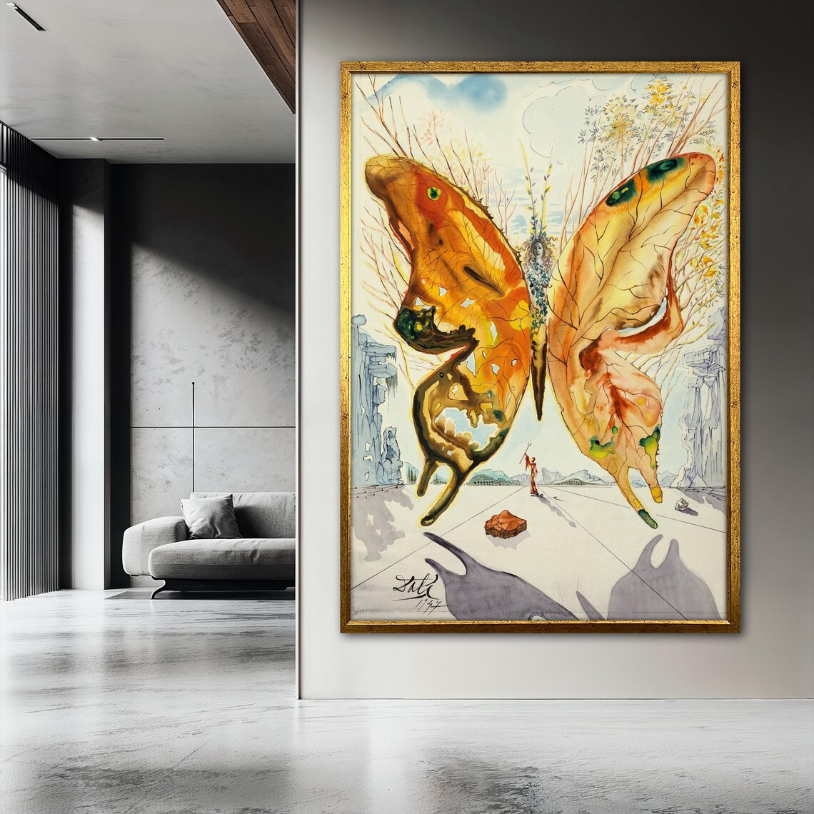 Salvador Dali Giant Butterfly Surrealist Watercolor Art Poster - Image 3
