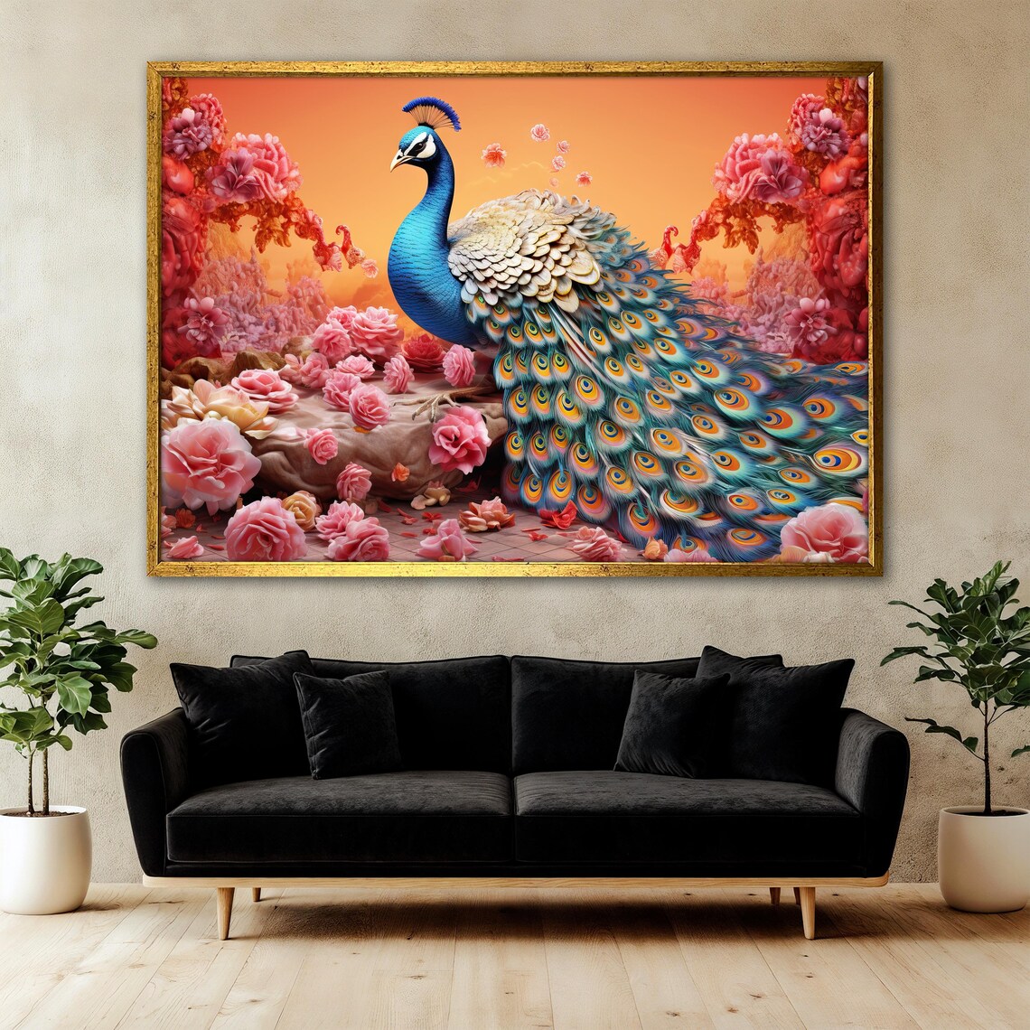 Peacock Painting, Elegant Bird With Roses - Image 3