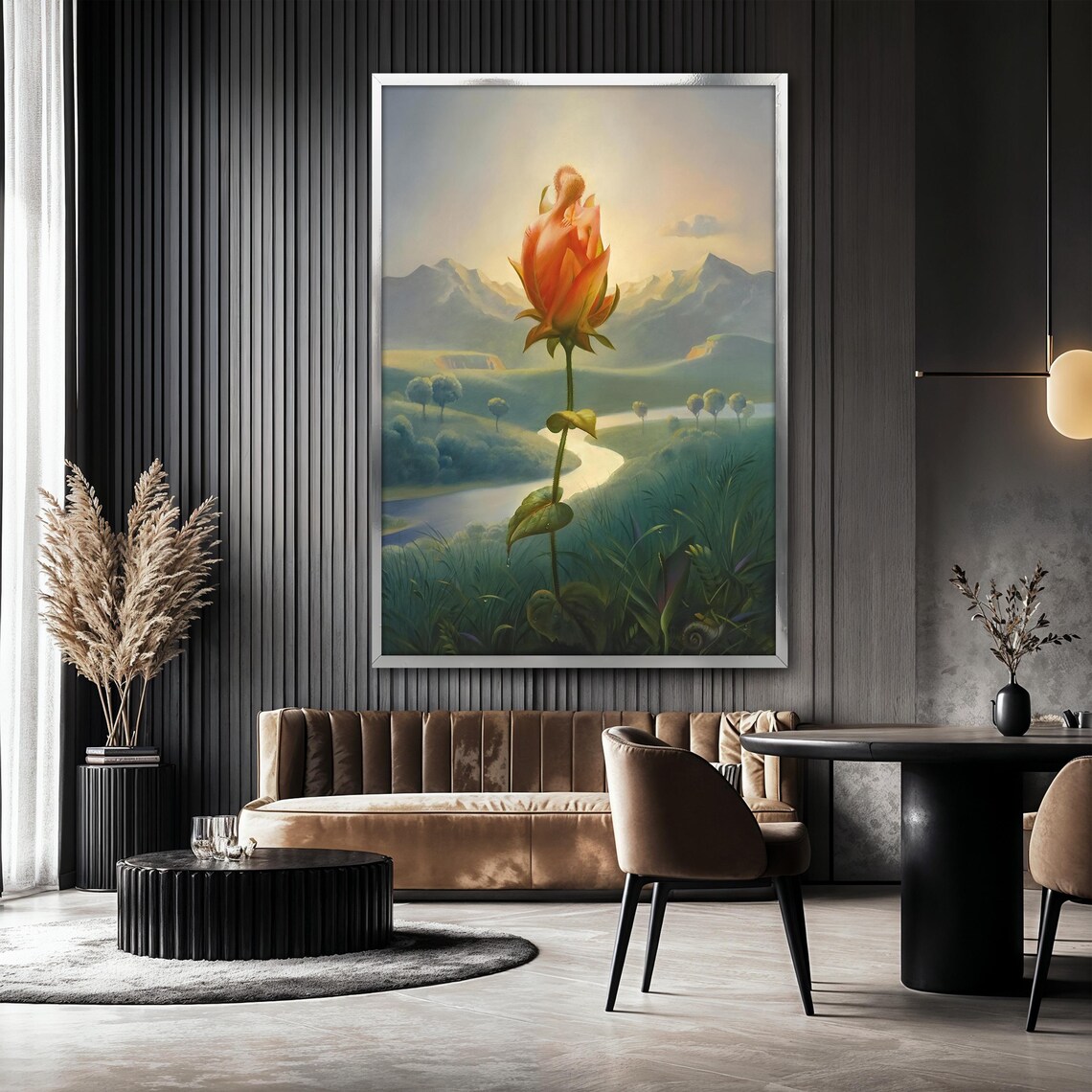 Surreal Giant Rose With Woman Rising in Dream Landscape Poster - Image 2