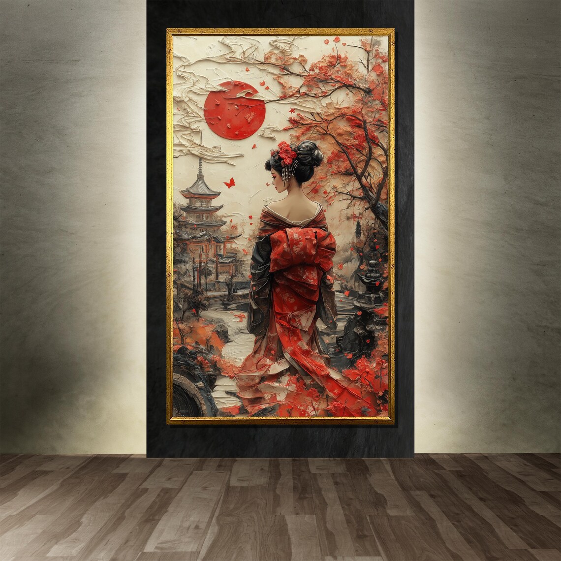 Japanese Geisha Painting, Autumn Scene Art Print - Image 3