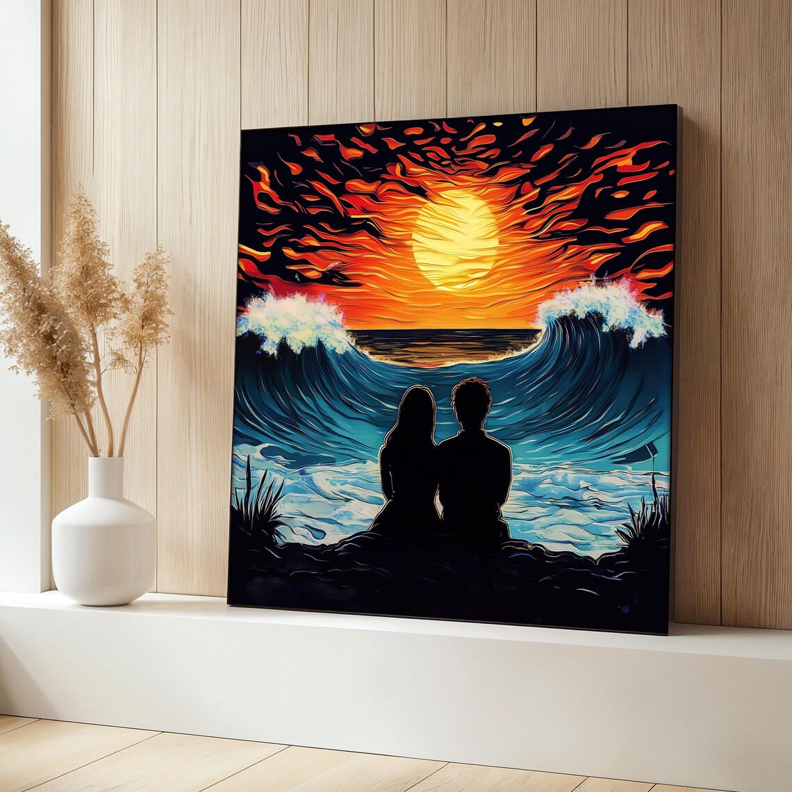 Romantic Sunset Couple Art Print, Love Decor