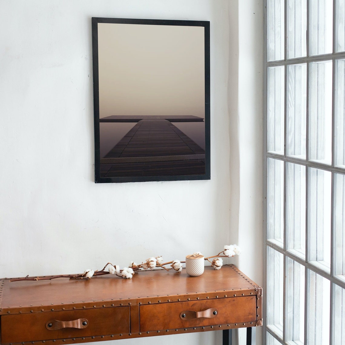 Minimalist Pier Poster Symmetrical Dock Over Still Misty Water - Image 3