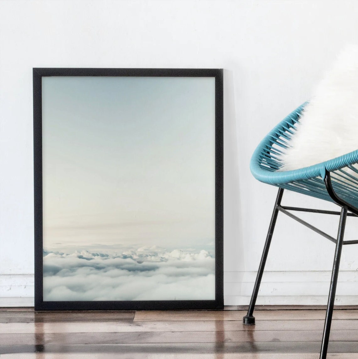 Minimalist Cloud Sky Poster Soft Fluffy Clouds Above Blue Haze - Image 3