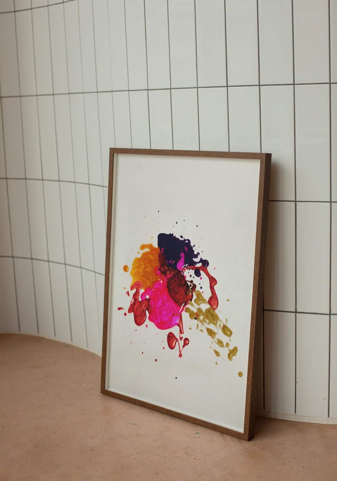 Colorful Paint Splash Abstract Modern Pink Orange Art Poster - Image 2