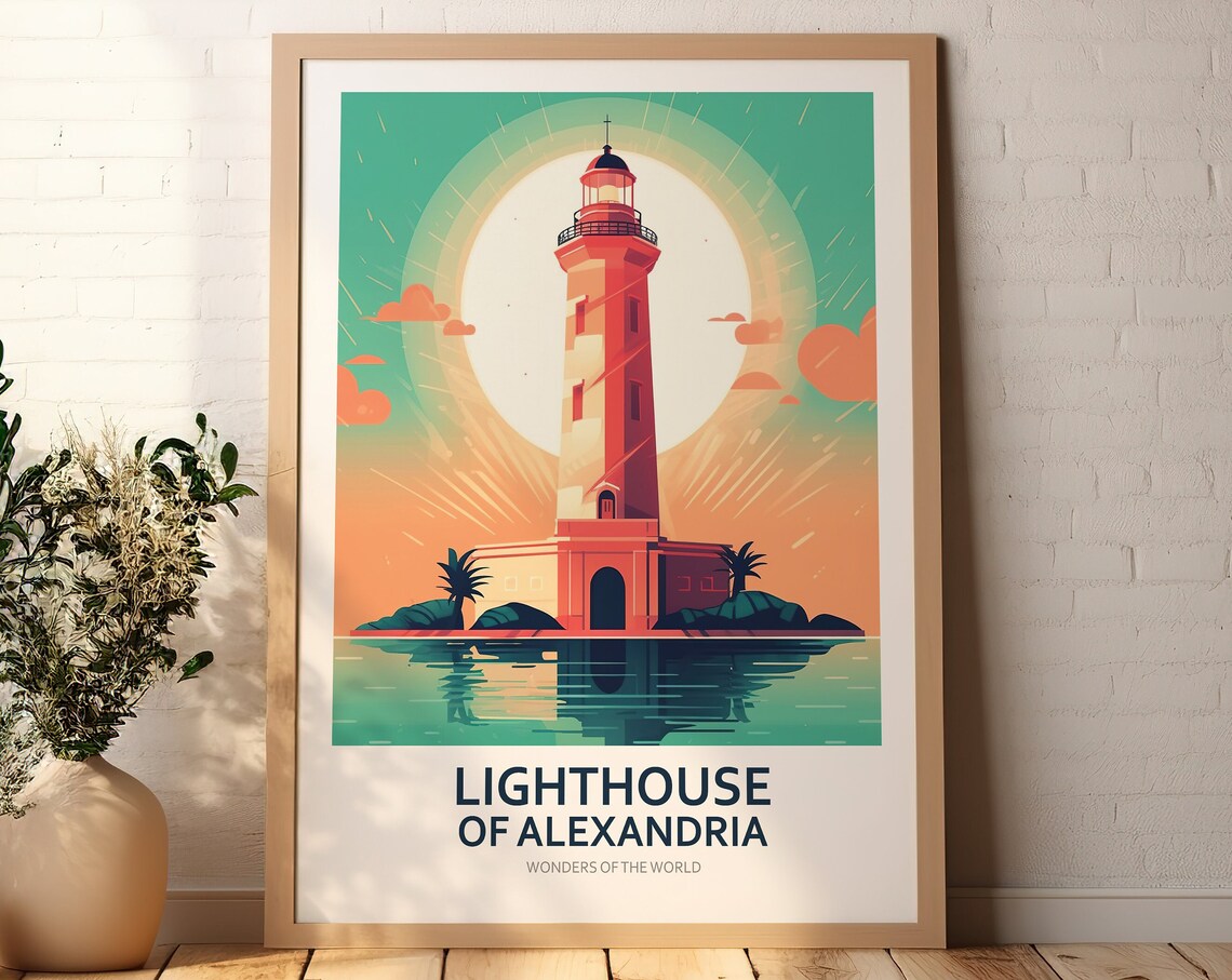Alexandria Lighthouse Egypt Ancient Wonder Sun Art Travel Poster - Image 2