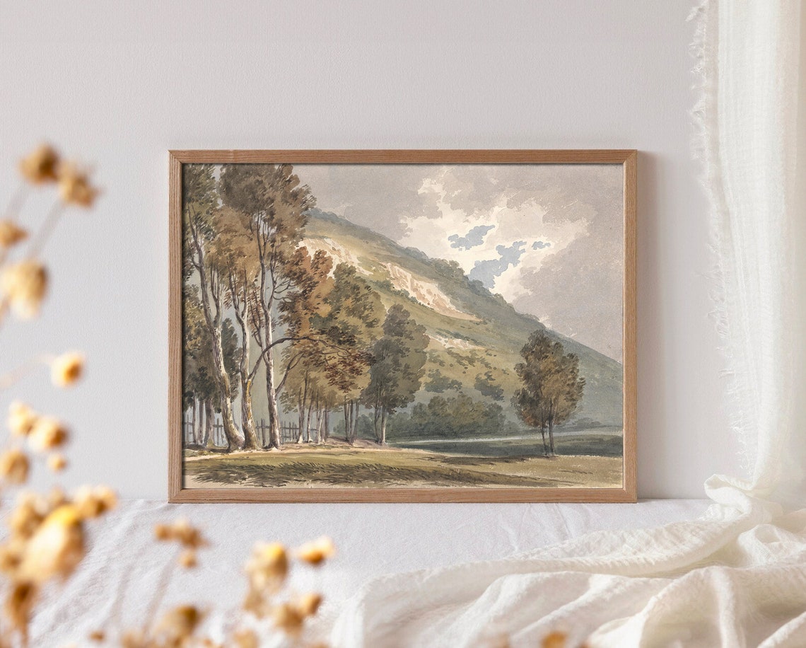 Wooded Hillside Valley Watercolor Trees Soft Tones Landscape Poster - Image 4