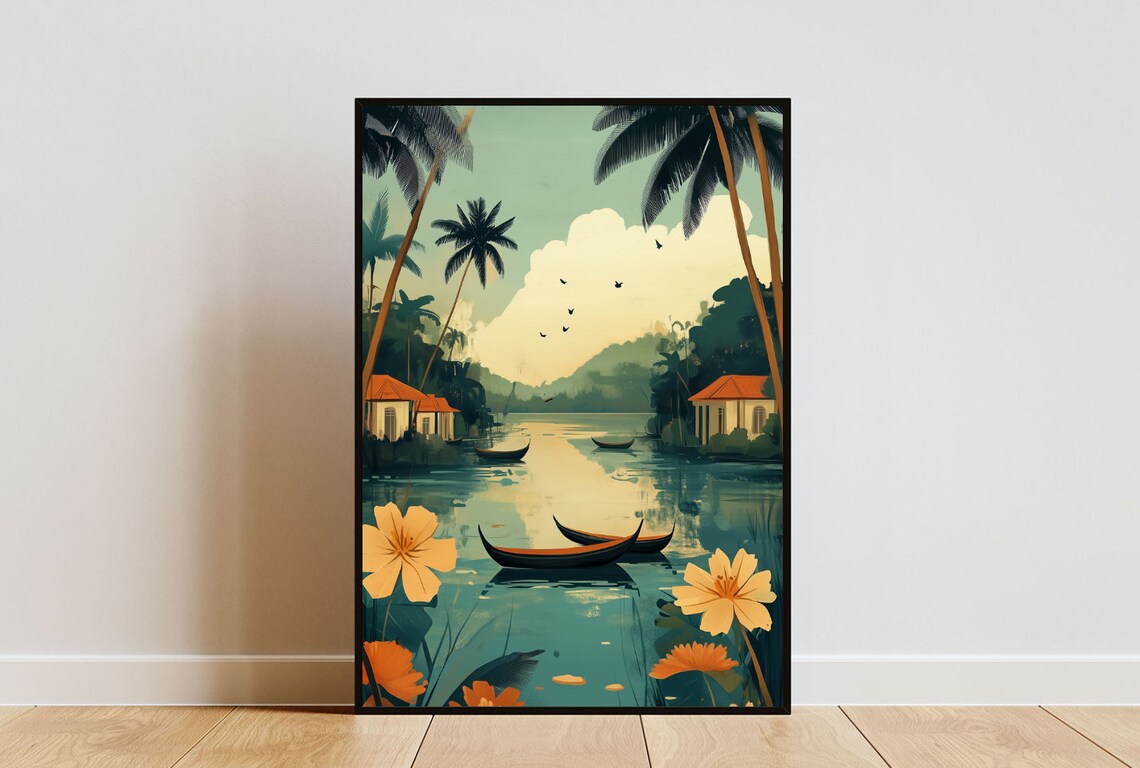 Kerala Backwaters Vintage Travel Poster Art Print