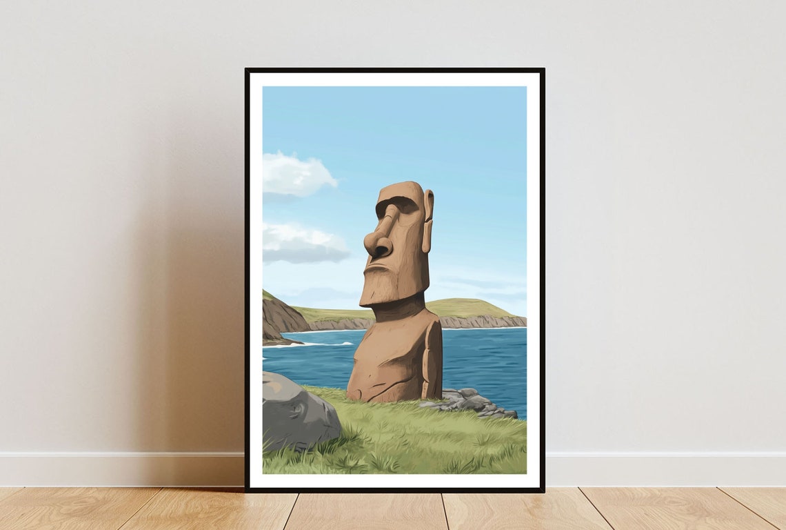 Easter Island Moai Statue Pacific Ocean Coastline Scenic Art Poster