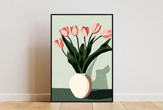 Tulip Poster Tulip Print Botanical Print Flower Print Flower Poster Tropical Poster Boho Print Tulips Wall Art Pink Flower Poster