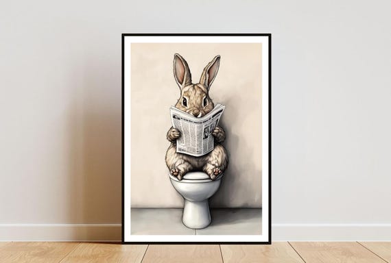 Rabbit On Toilet Poster Toilet Poster Bathroom Print Rabbit Poster Rabbit Wall Art Toilet Print Rabbit Bathroom Print Rabbit Wall Art