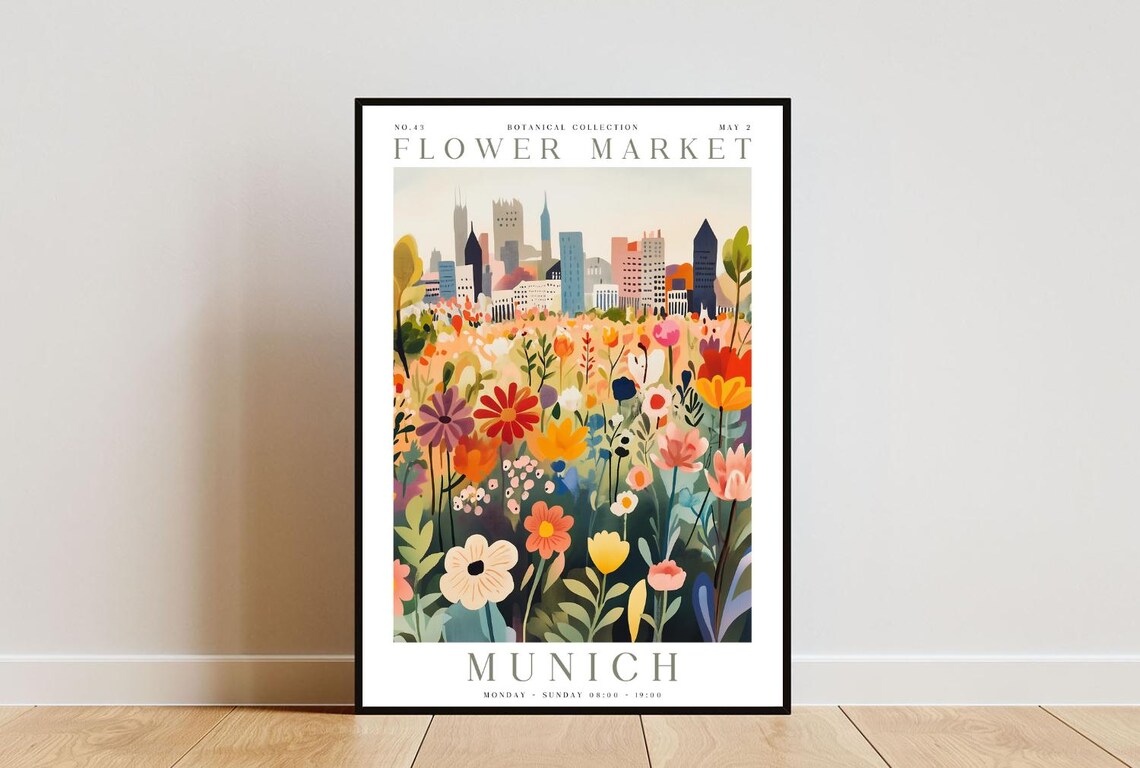 Munich Flower Market Poster, Botanical Wall Art Print