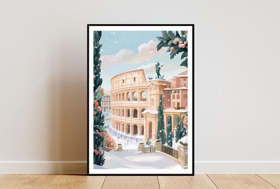 Rome Winter Colosseum Art Print Snowy Italy Travel Wall Decor Scene