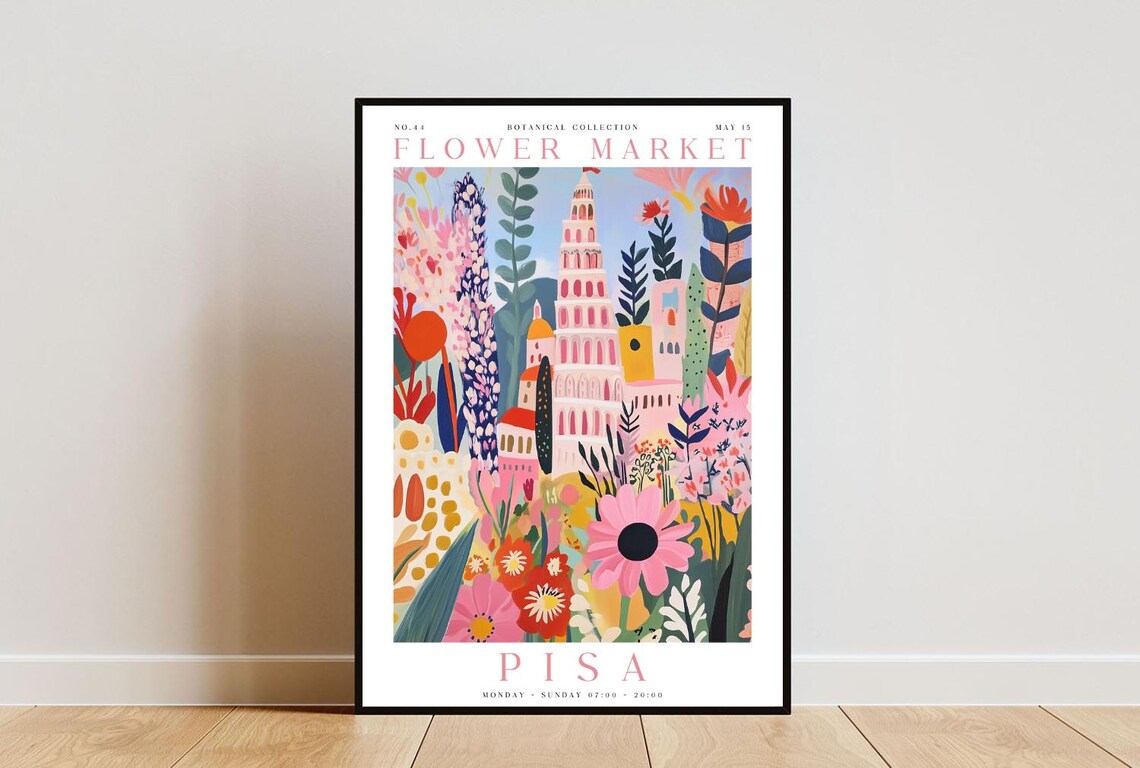 Pisa Flower Market Leaning Tower Bold Floral Garden Blooms Poster
