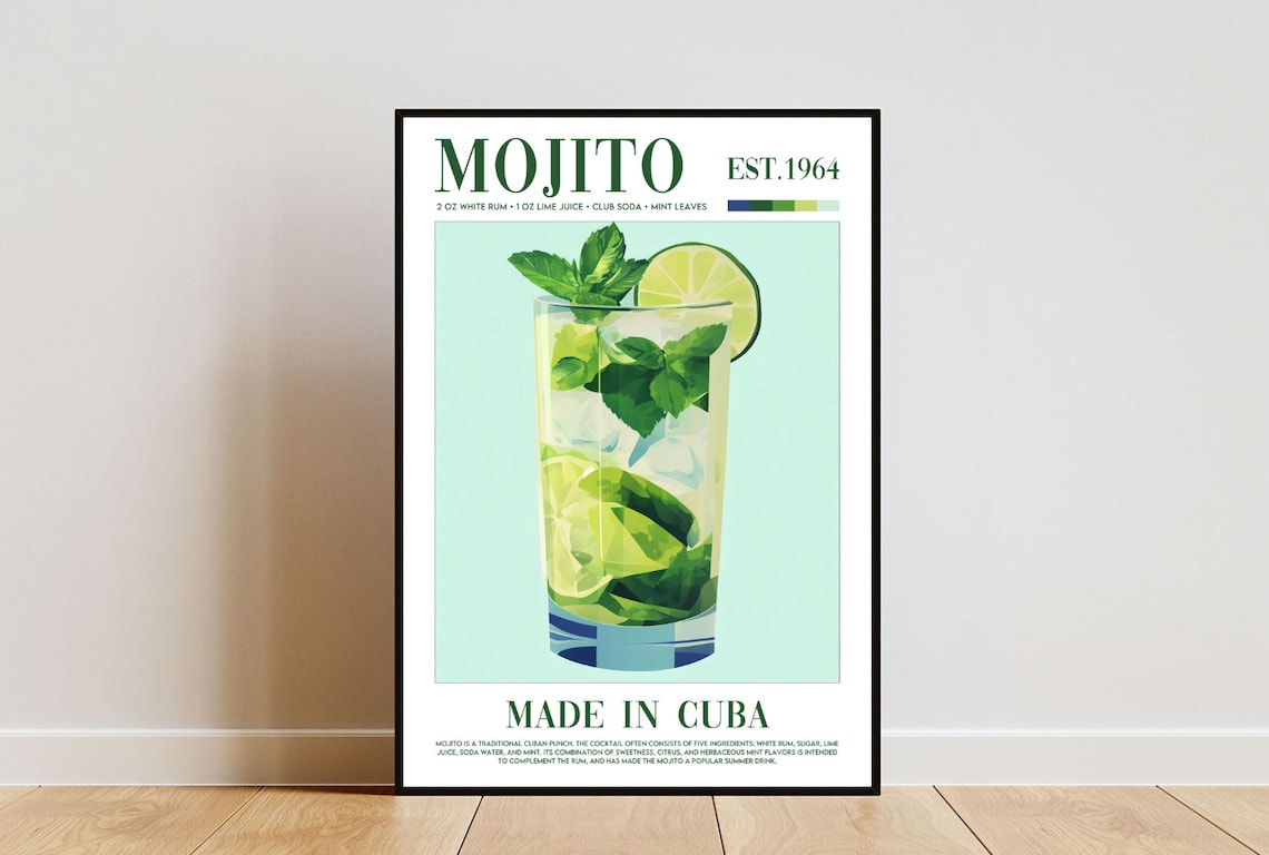 Mojito Cocktail Kitchen Poster, Bar Wall Art Print
