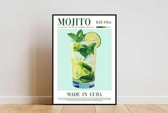 Mojito Cocktail Kitchen Poster, Bar Wall Art Print