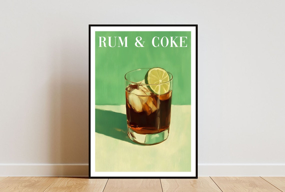 Rum and Coke Cocktail Illustration Highball Lime Bar Decor Poster