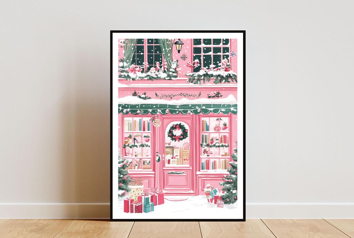 Bookshop Christmas Poster, Library Holiday Art Print