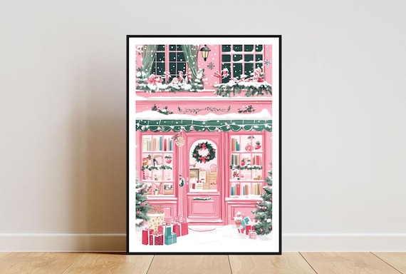 Bookshop Christmas Poster, Library Holiday Art Print