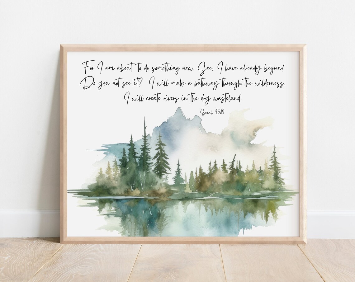 ISAIAH 4319 I Will Do Something New Mountain Lake Watercolor Verse Poster
