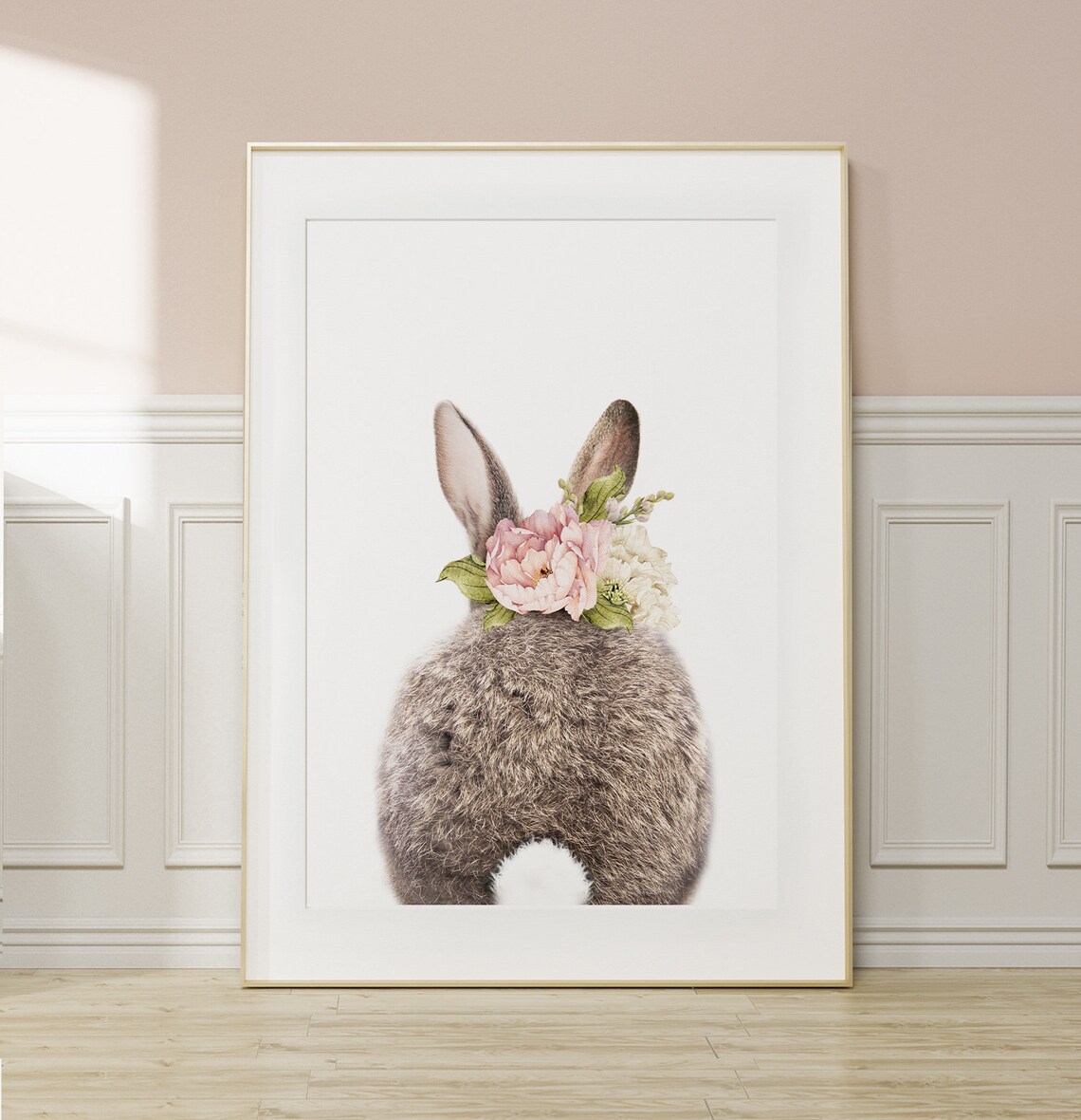 Bunny Rabbit Tail Print, Girls Nursery Watercolor Flowers