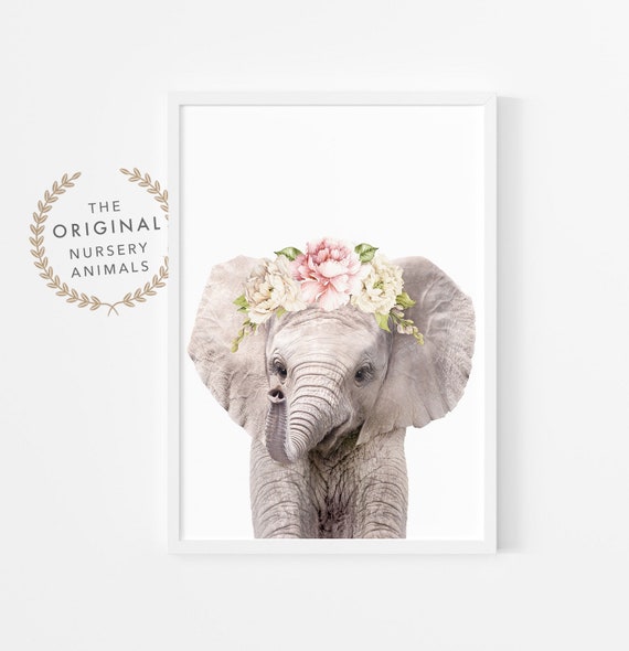 Floral Elephant Print Safari Nursery Wall Art
