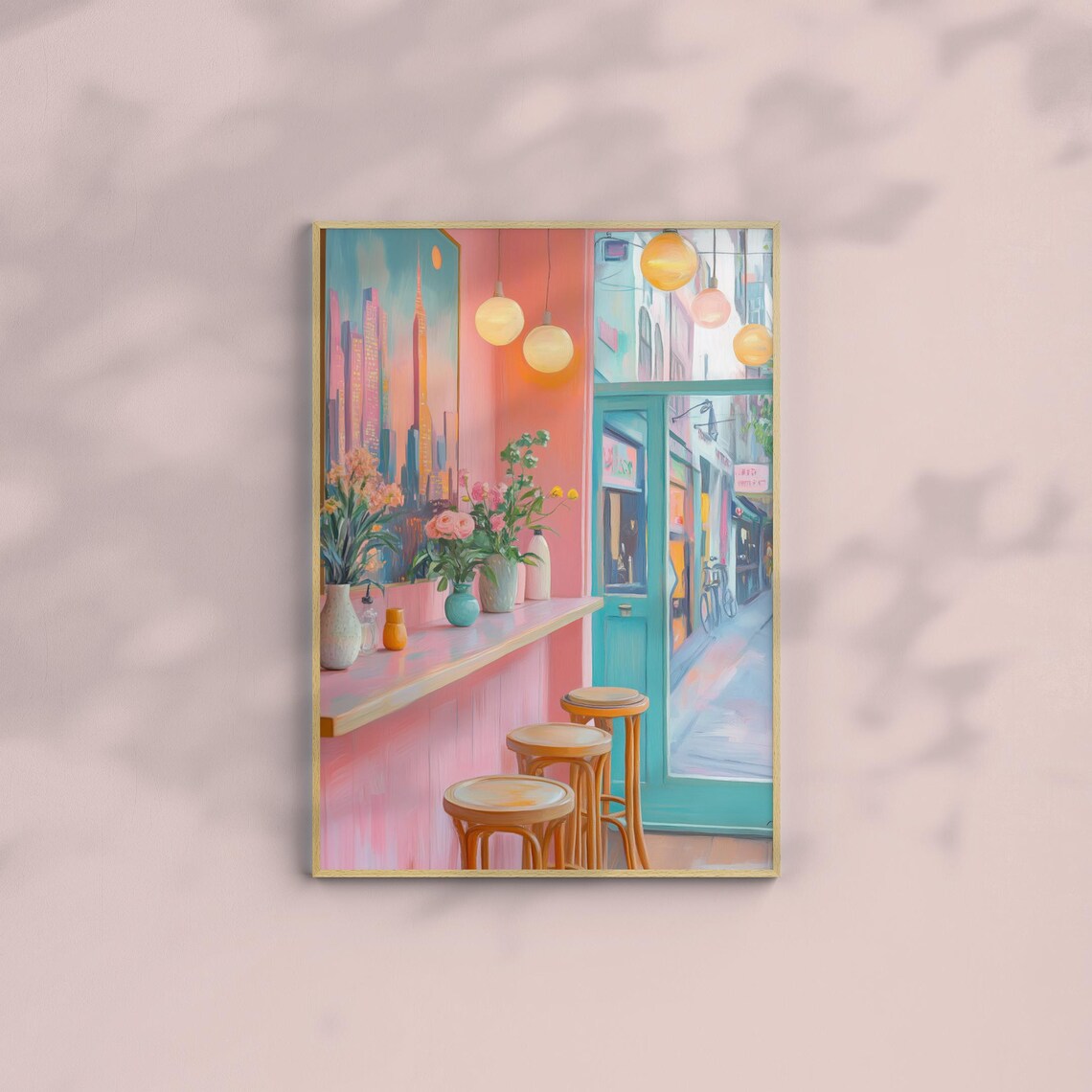 Pastel Café Interior, Cozy Coffee Shop Art Print - Image 2