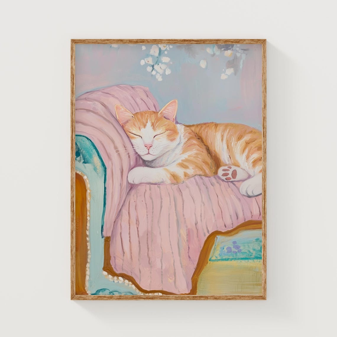 Sleeping Cat Art Print, Pastel Nursery Decor