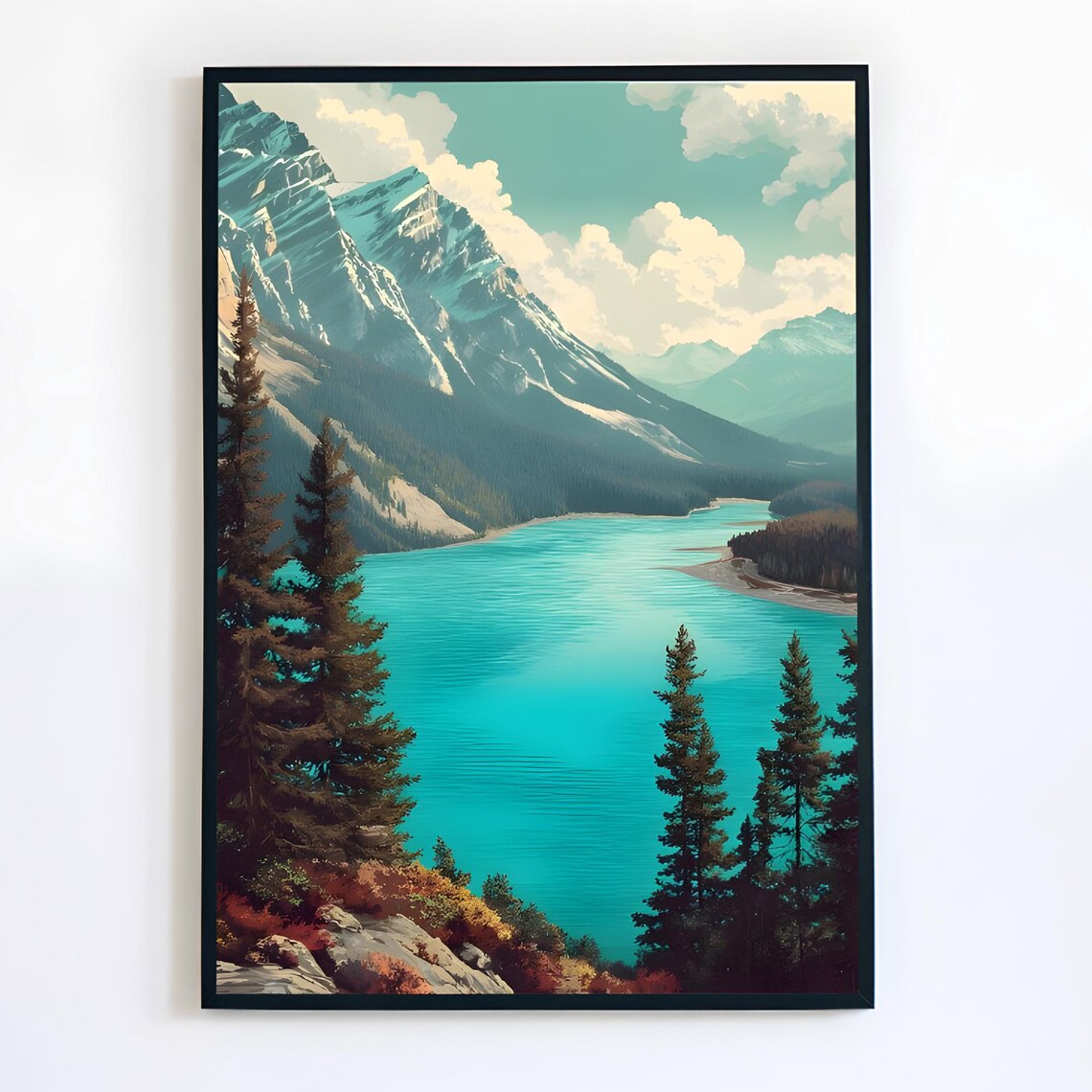 Banff Canada Turquoise Alpine Lake Mountain Pines Travel Poster
