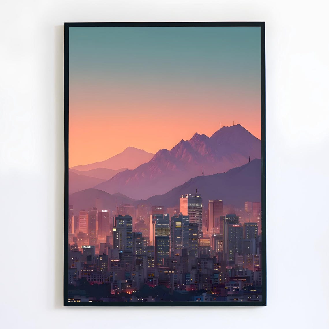 Seoul South Korea Skyline Dusk Mountain Cityscape Art Poster