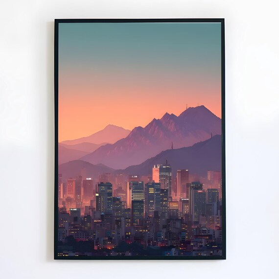 Seoul Skyline Print South Korea Travel Poster Asia Wall Art