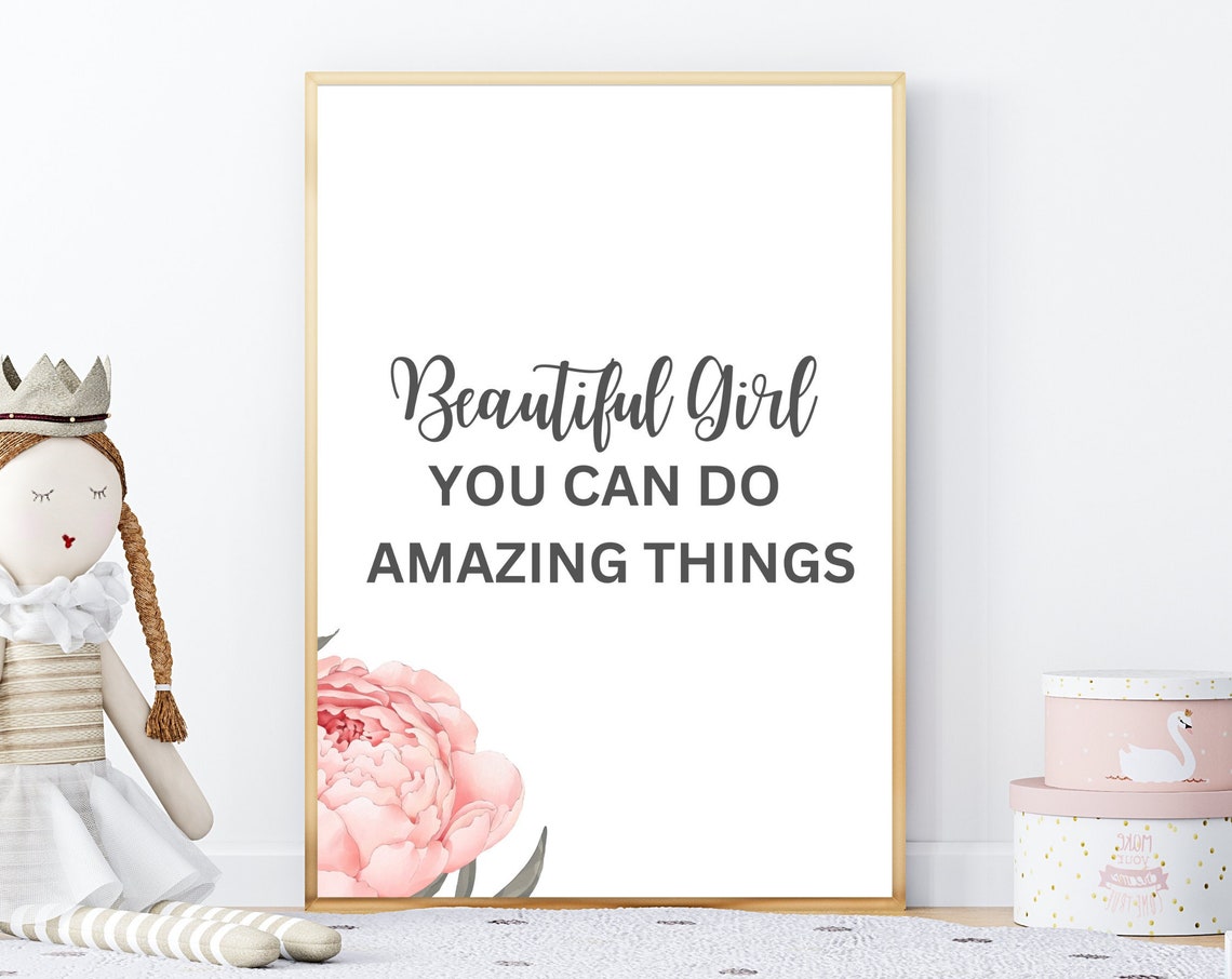 Beautiful Girl You Can Do Amazing Things Pink Peony Quote Print - Image 3