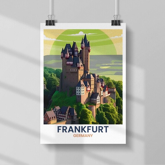 Frankfurt Germany Medieval Hilltop Castle Vintage Travel Poster Art