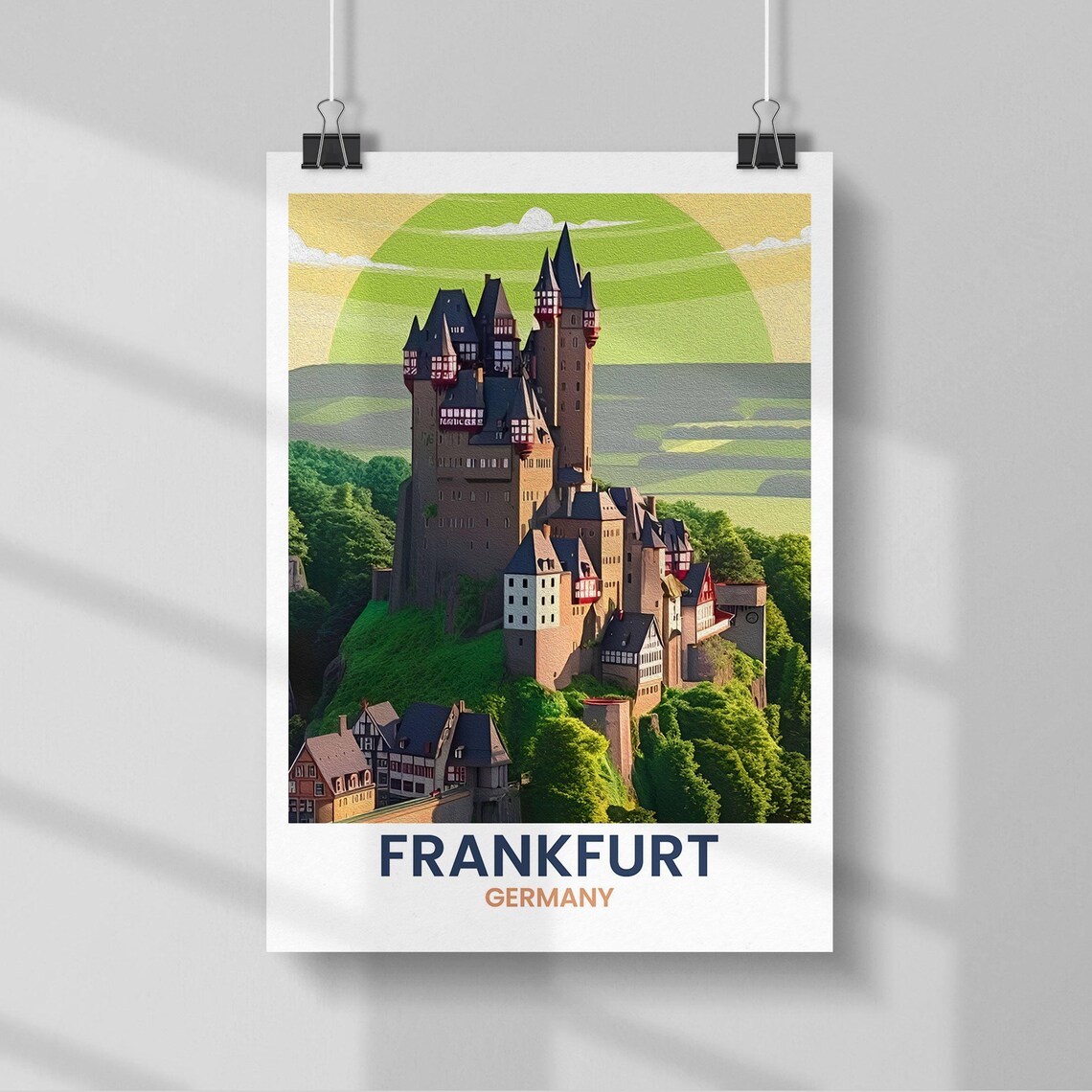Frankfurt Germany Medieval Hilltop Castle Vintage Travel Poster Art